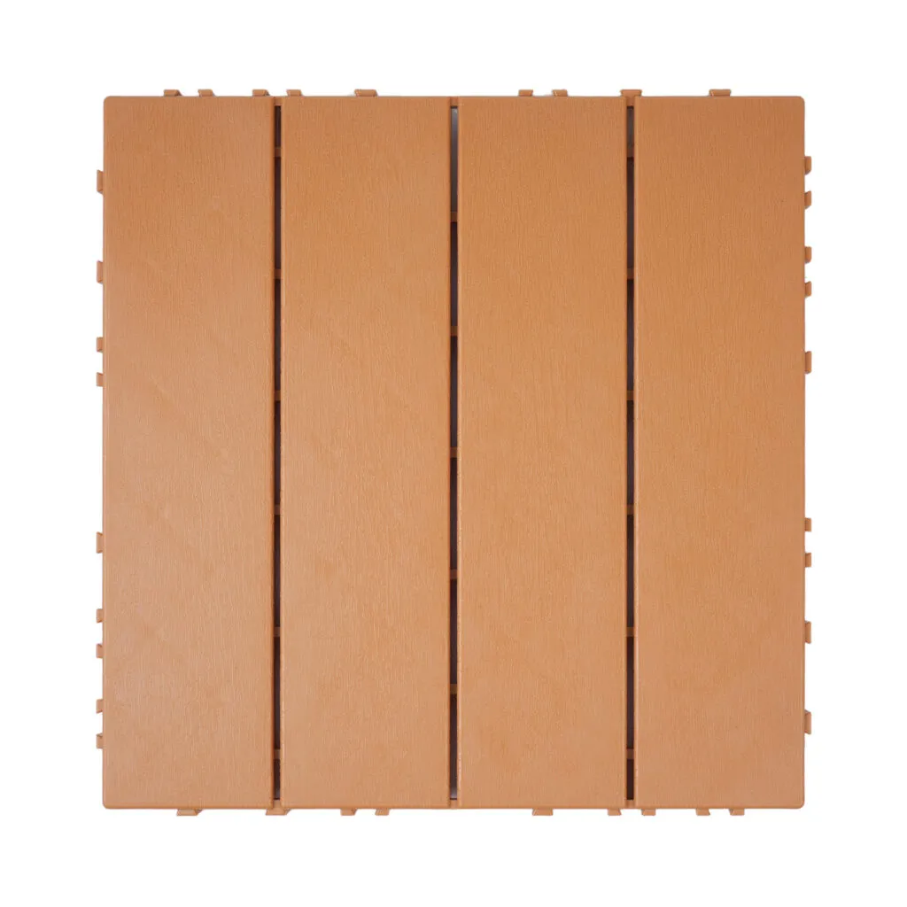 Front of Natural Wood Look Wide Plank Plastic Interlocking Deck Tiles for Outdoor Patio