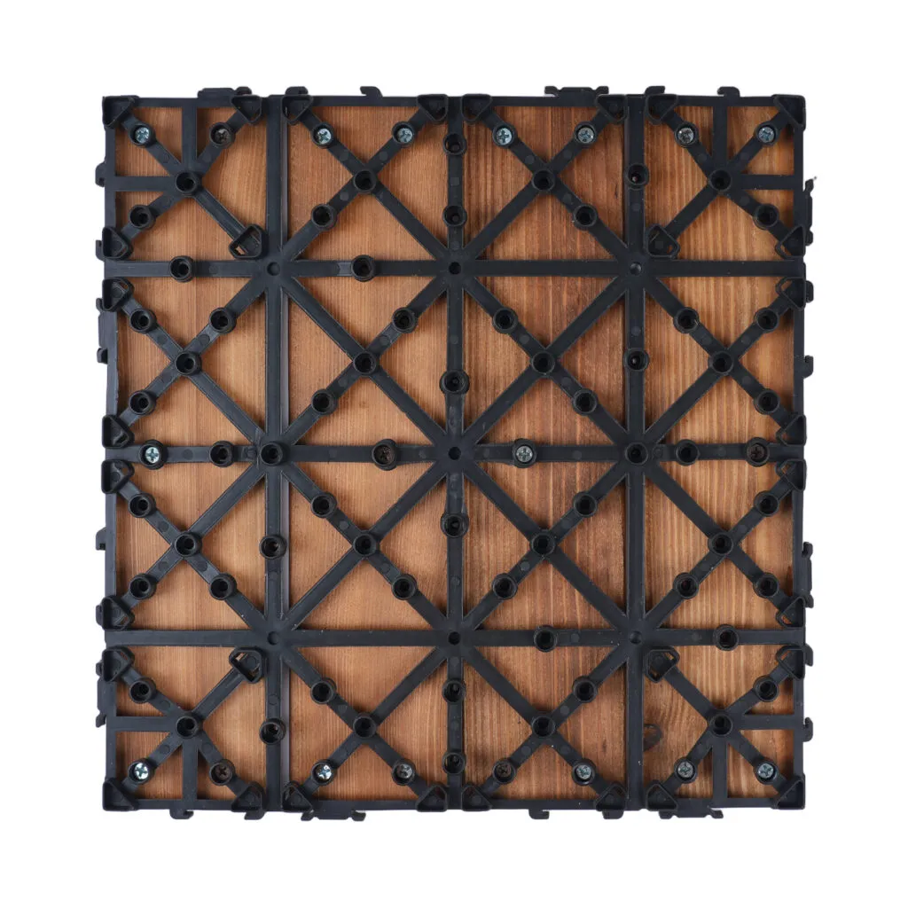 Back of Interlocking Solid Wood Deck Tiles, Durable Base Structure for Outdoor Patio Flooring