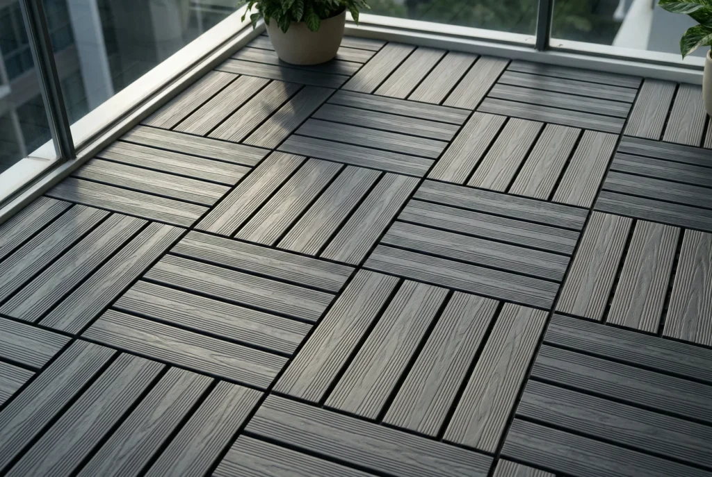 Dark Gray Interlocking Deck Tiles for Balcony, Modern Indoor Outdoor Patio Flooring