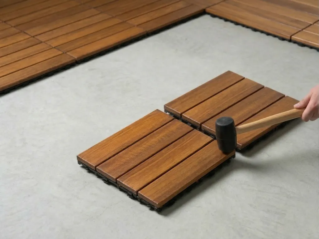 Structa Deck WPC interlocking deck tiles installation step 2 snap together