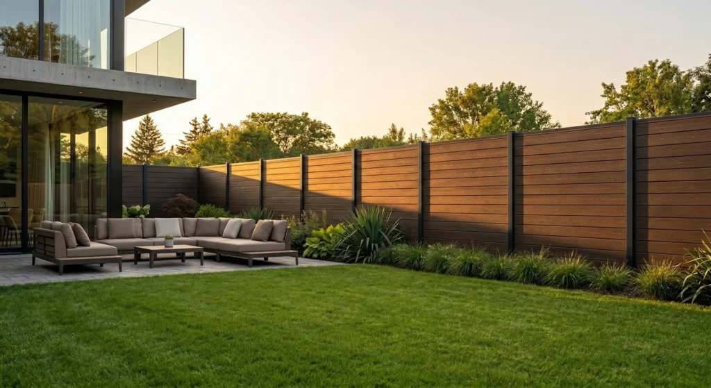 Natural Wood Grain WPC Privacy Fence, Composite Privacy Fence for Villa Patio & Backyard