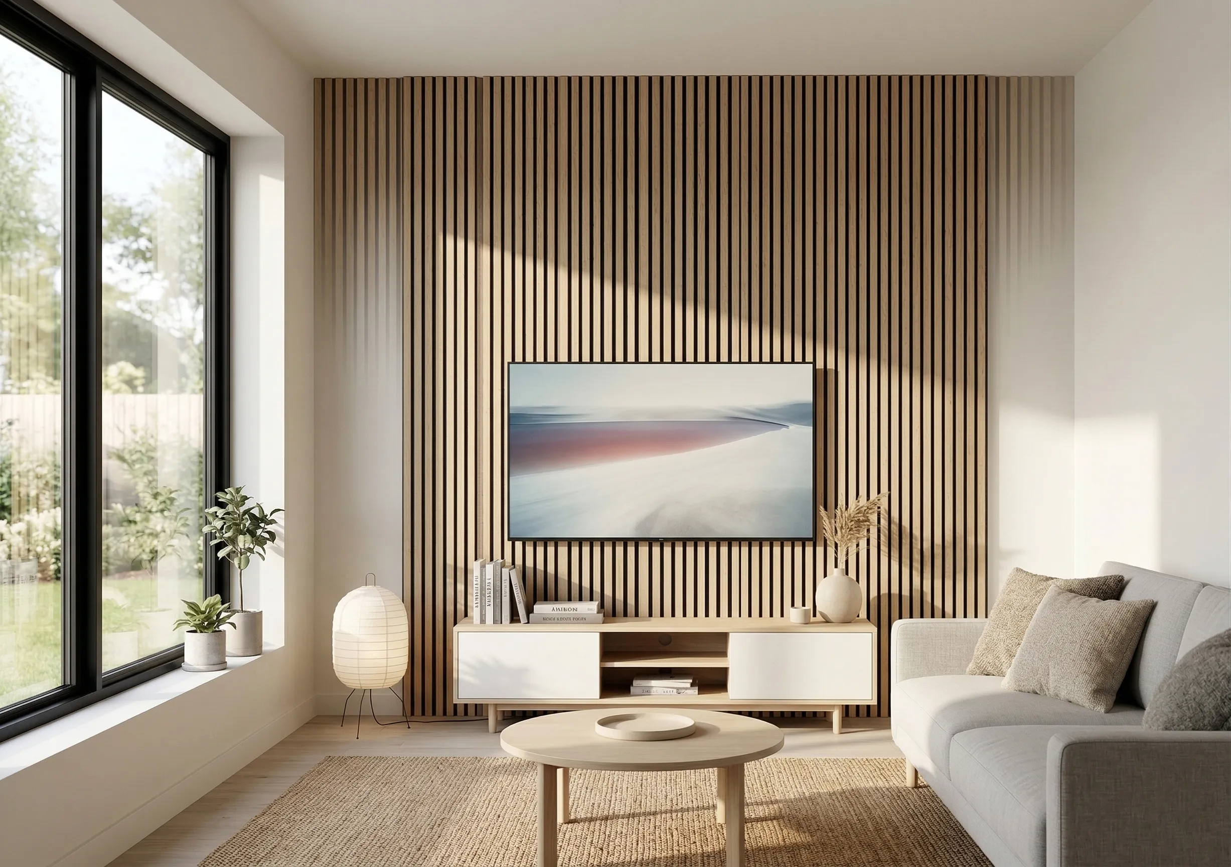 decorative acoustic tiles at living room