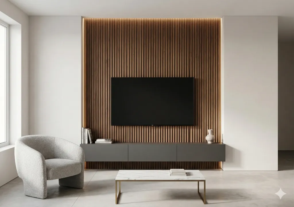 slatted wpc cladding tv background wall wall high end design